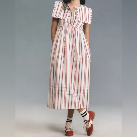 Anthropologie Damson Madder Dress Josephine Sailor Striped Collared Midi Sz US 2 - Picture 1 of 16